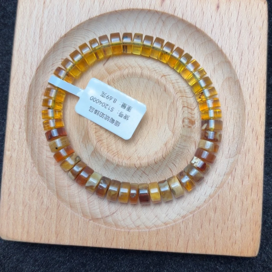 琥珀未镶嵌珠宝奇石8mm猪油白蜡溶洞绿茶药片珠