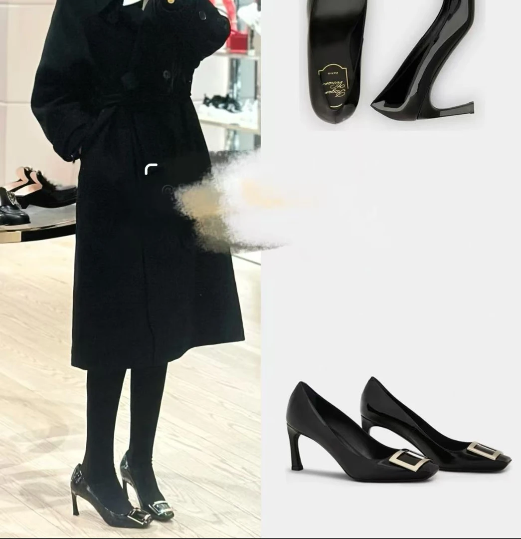 未使用 Roger Vivier/罗杰·维威耶 /六六/女鞋黑色漆皮7cm香蕉跟
