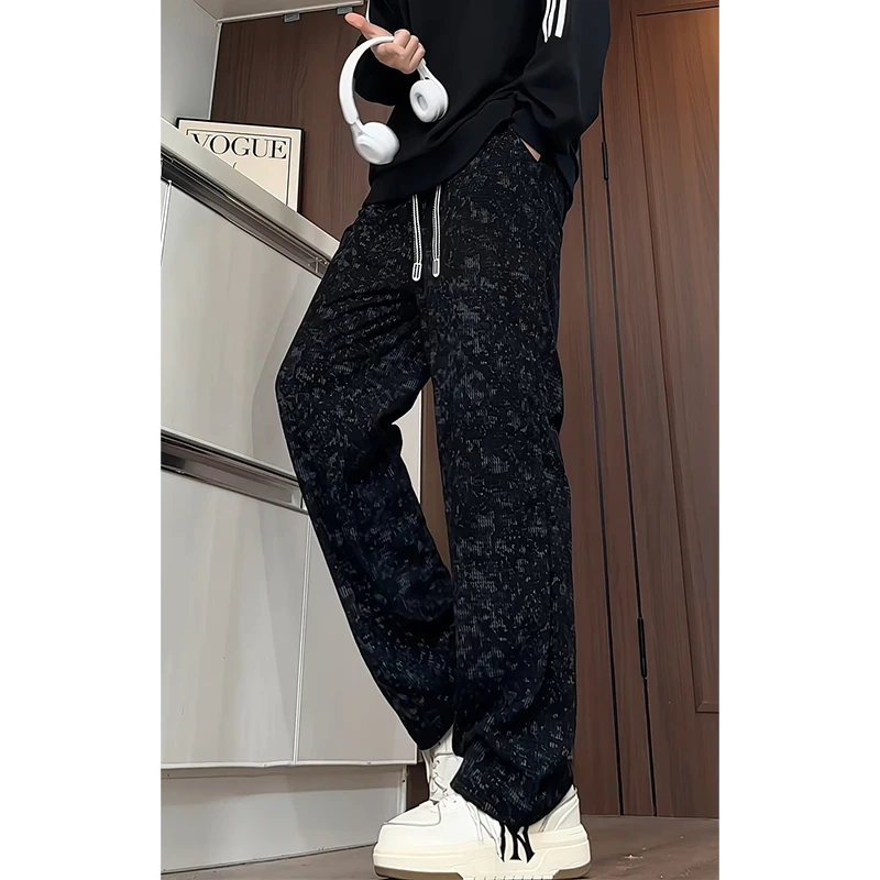 秋装新款扎染设计感休闲裤男美式灯芯绒宽松垂感直筒裤百搭长裤子