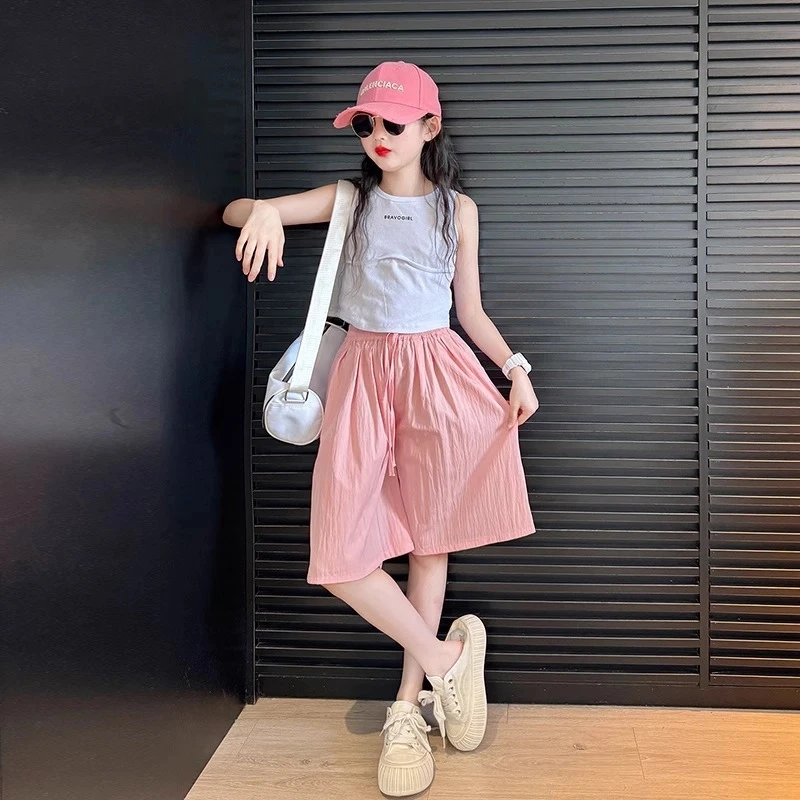 女童夏季套装2025新款儿童韩版休闲运动风中大童女孩洋气两件套潮