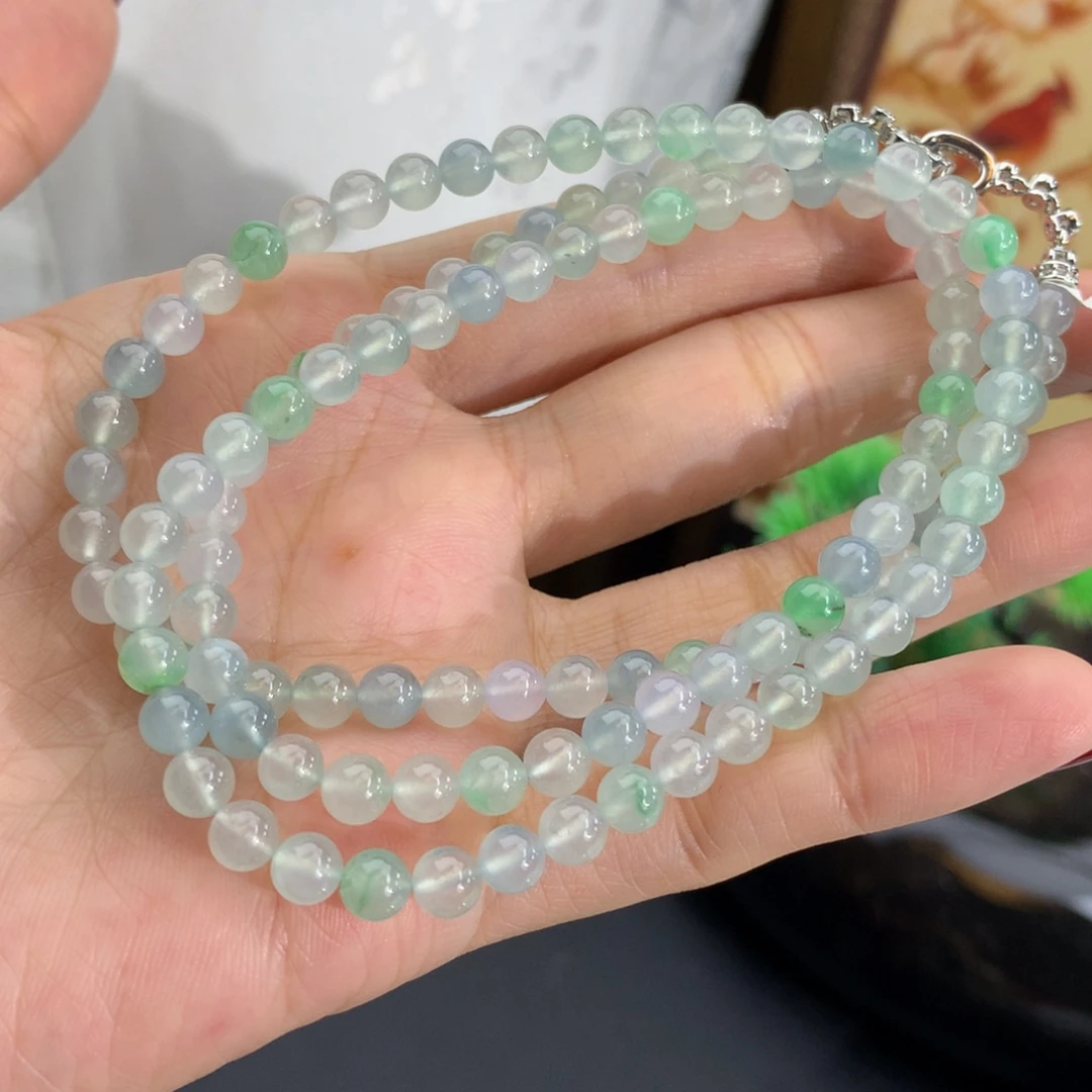 翡翠未镶嵌手串卡5正冰马卡龙项链