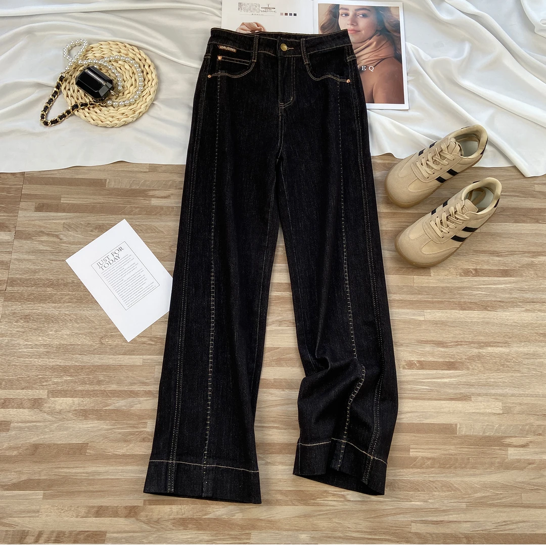 长腿密码！明线装饰窄版直筒牛仔裤女秋季2025年新款高腰宽松显瘦