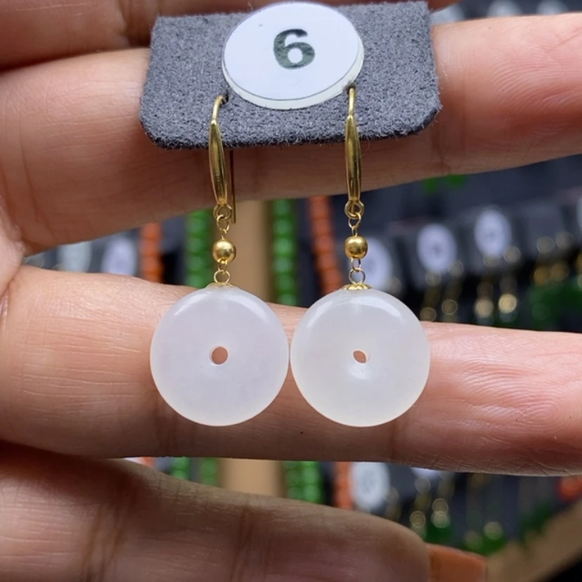 【闪购商品】和田玉耳饰18K金镶嵌13.9x4.4mm平安扣耳饰