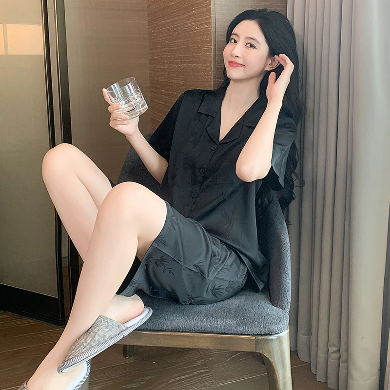 睡衣女夏款高级感冰丝短袖短裤套装2025新款轻奢可外穿家居服薄款