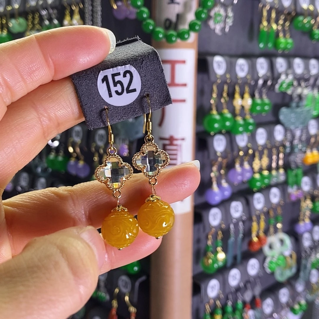 银S925镶嵌翡翠耳饰152