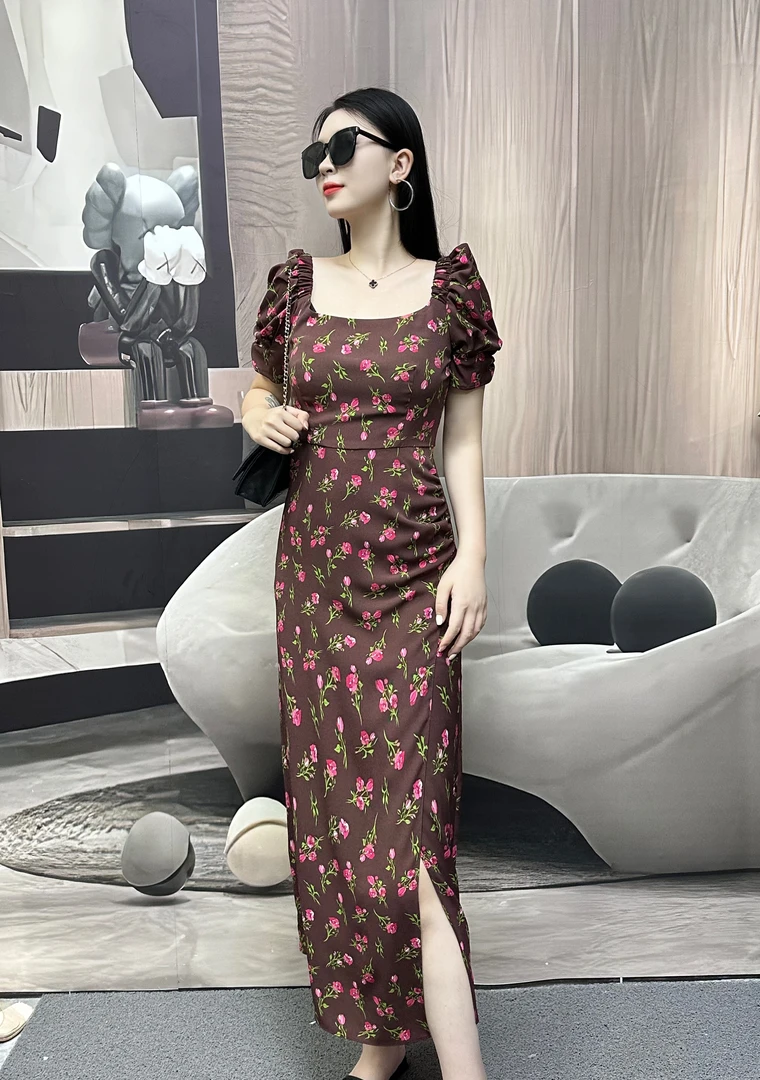 【吧啦高定】真丝不褪色碎花轻熟风高腰夏季衣裙法式显瘦气质  426