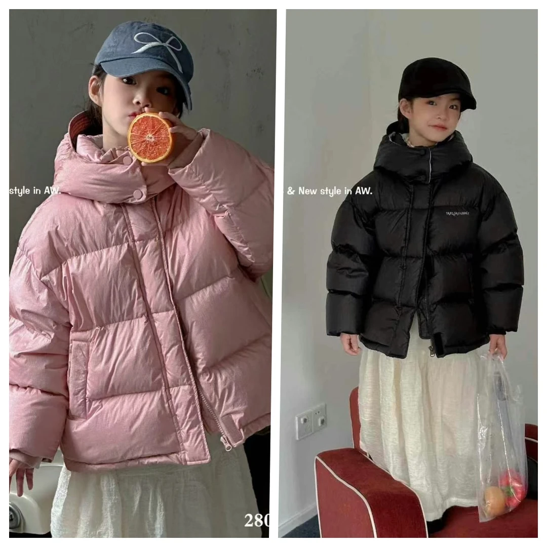 女童连帽羽绒服冬季加厚韩版短款保暖外套2024年冬季新款