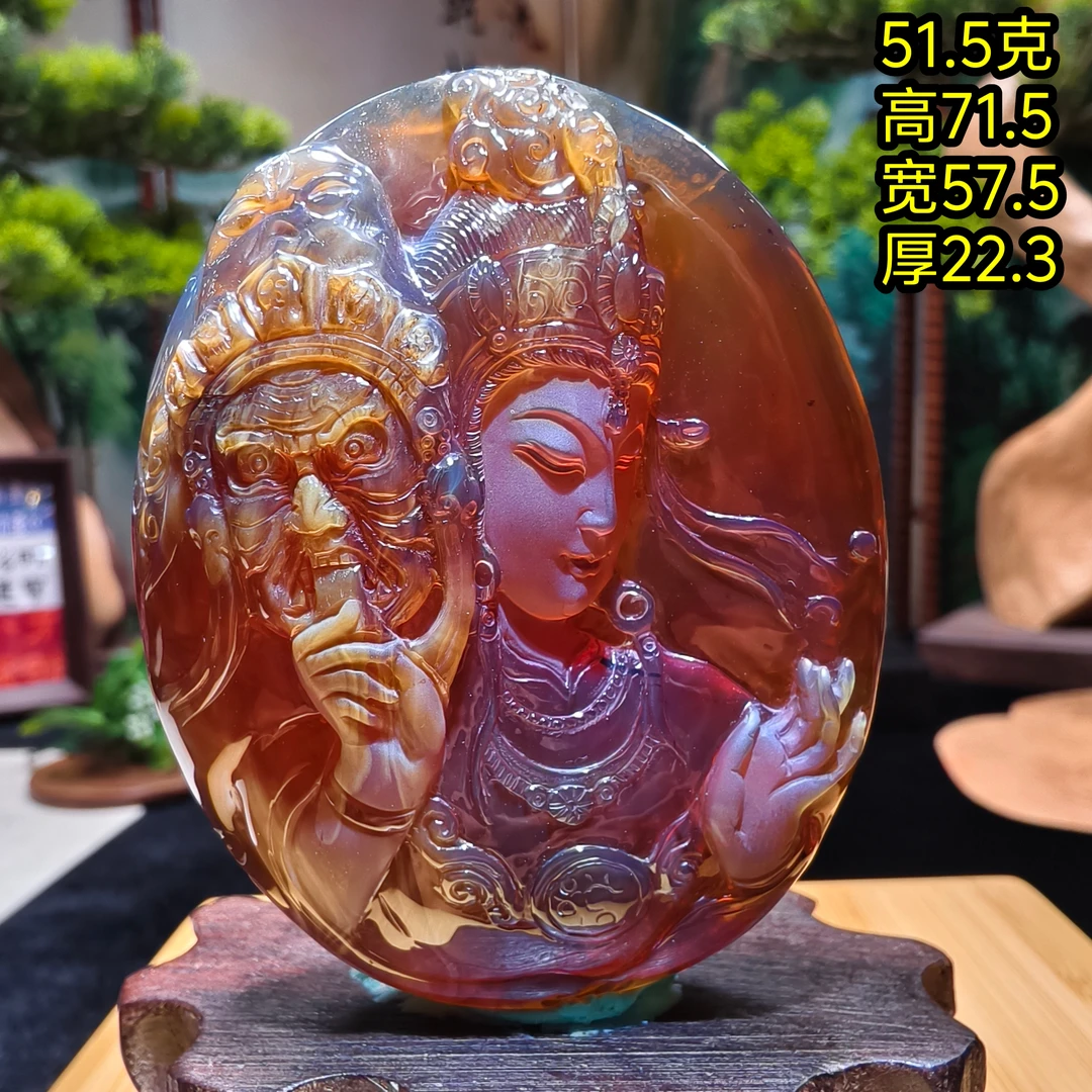 【月光琥珀】51.5克缅甸琥珀红糖白蜜蜡溶洞俏色巧雕扎基拉姆女财神