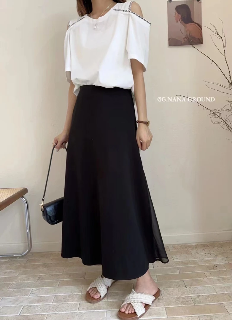 Meiky饼 夏日时髦气质款 网纱拼接显瘦百搭半身裙