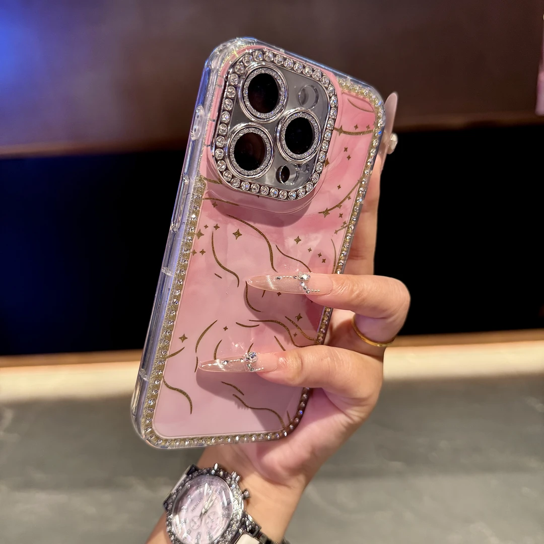 新款闪粉水钻晕染粉适用苹果16promax手机壳iphone15pro高级感女1