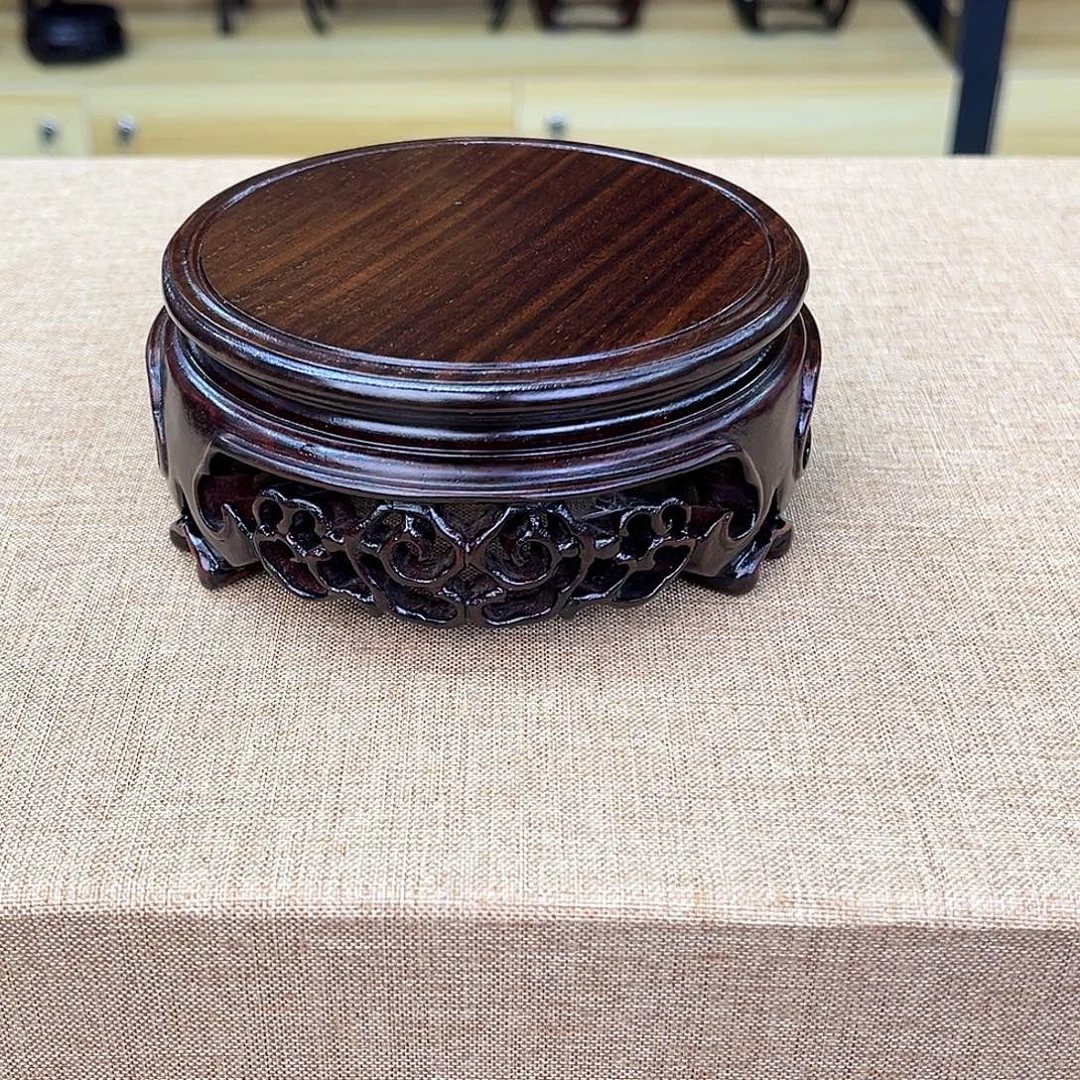 风车木（黑檀木）非洲黑檀整木雕花圆几10.5/4.5厘米
