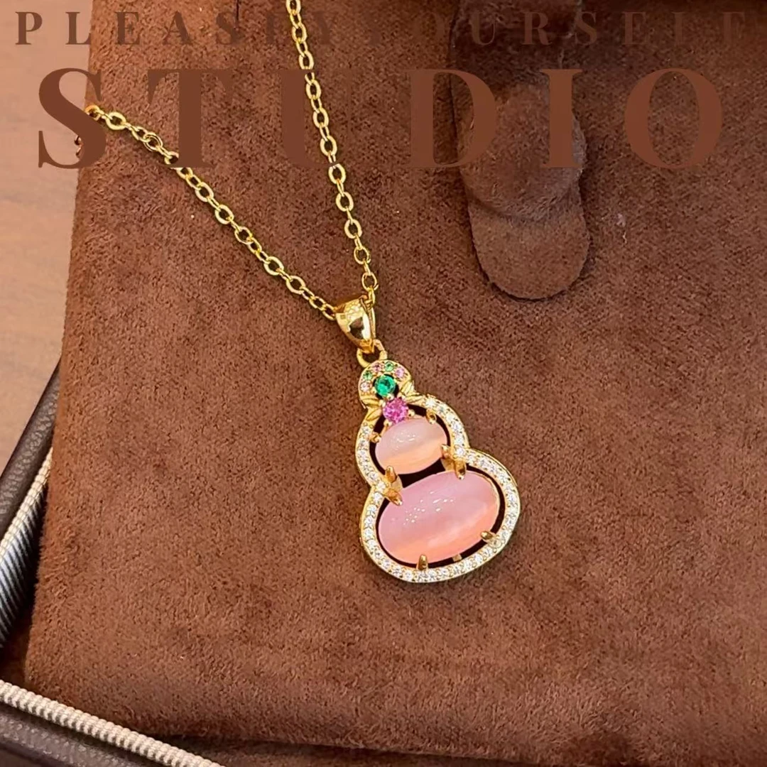 铜项链 「樱花葫芦」夏苒原创设计珠宝镶嵌猫眼百搭时尚葫芦吊坠