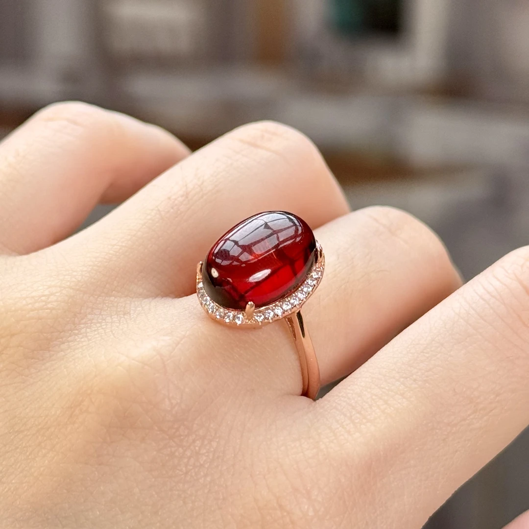 佳璐珠宝天然缅甸血珀戒指气质时尚精美复古冰红
