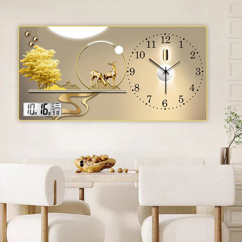 SZ01客厅静音福禄到家客厅挂墙装饰画时钟家用钟日历时钟表