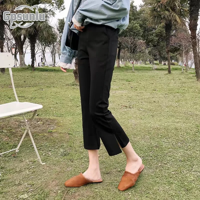 gpsunlu七分裤女夏季薄款新款开衩小个子八分显瘦休闲微喇叭裤