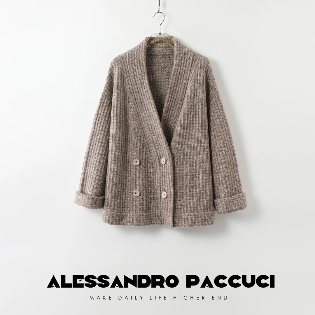 AP洛哥26097设计师混绒双排扣开衫时尚宽松外搭