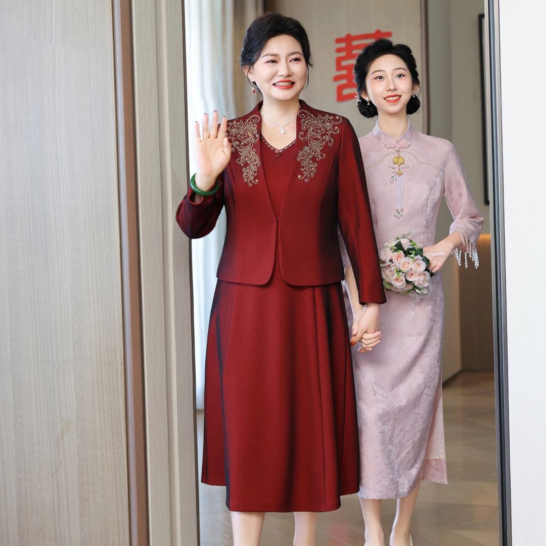洋气婚宴礼服外套连衣裙喜婆婆高端大气喜妈妈订婚两件套WH25598
