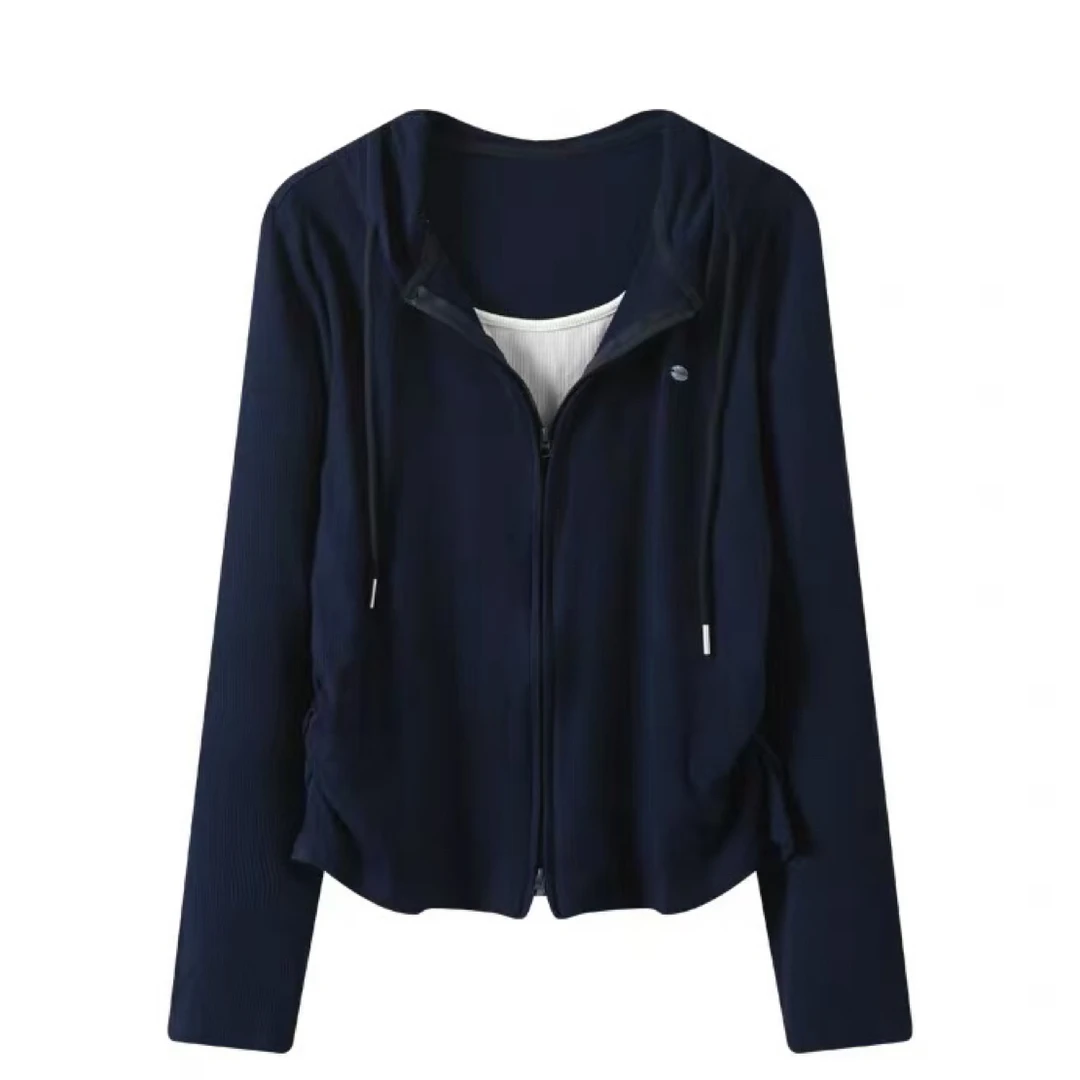 2025年秋冬撞色加棉连帽假两件显瘦百搭上衣