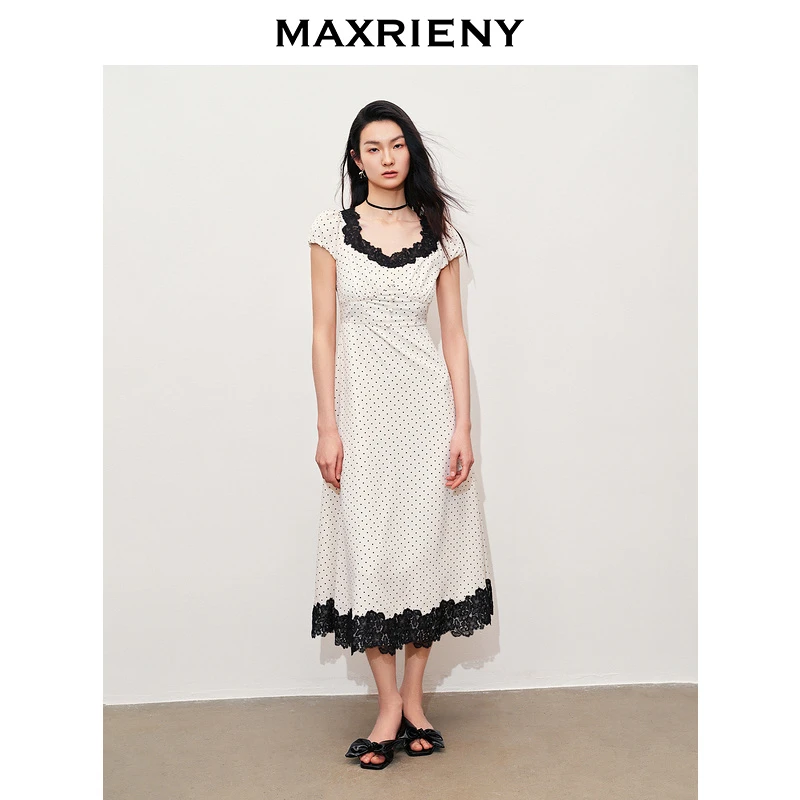 【黑白优雅主义-商场同款新品】MAXRIENY法式复古风韵收腰连衣裙