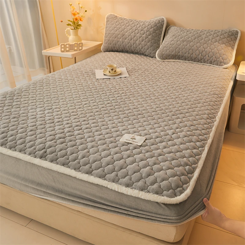 A类母婴牛奶绒夹棉床笠罩冬季加绒床罩床垫保护套加厚床单床套罩