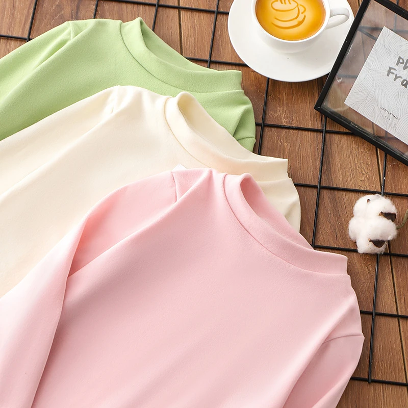 儿童德绒圆领纯色打底衫秋冬女童男童长袖T恤中大童内搭保暖上衣