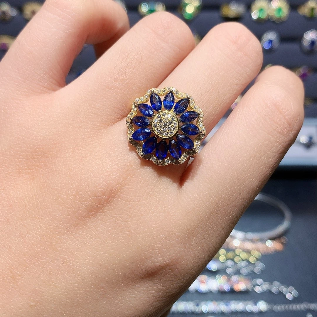 戒指蓝宝石银S925镶嵌