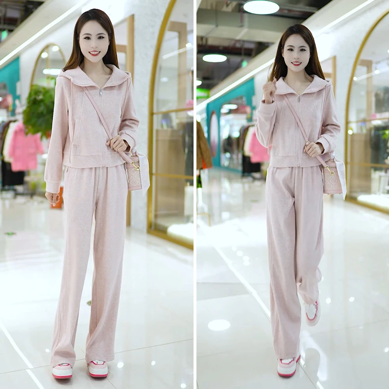 709春秋季时尚休闲套装女时尚两件套卫衣直筒裤连帽两件套显瘦