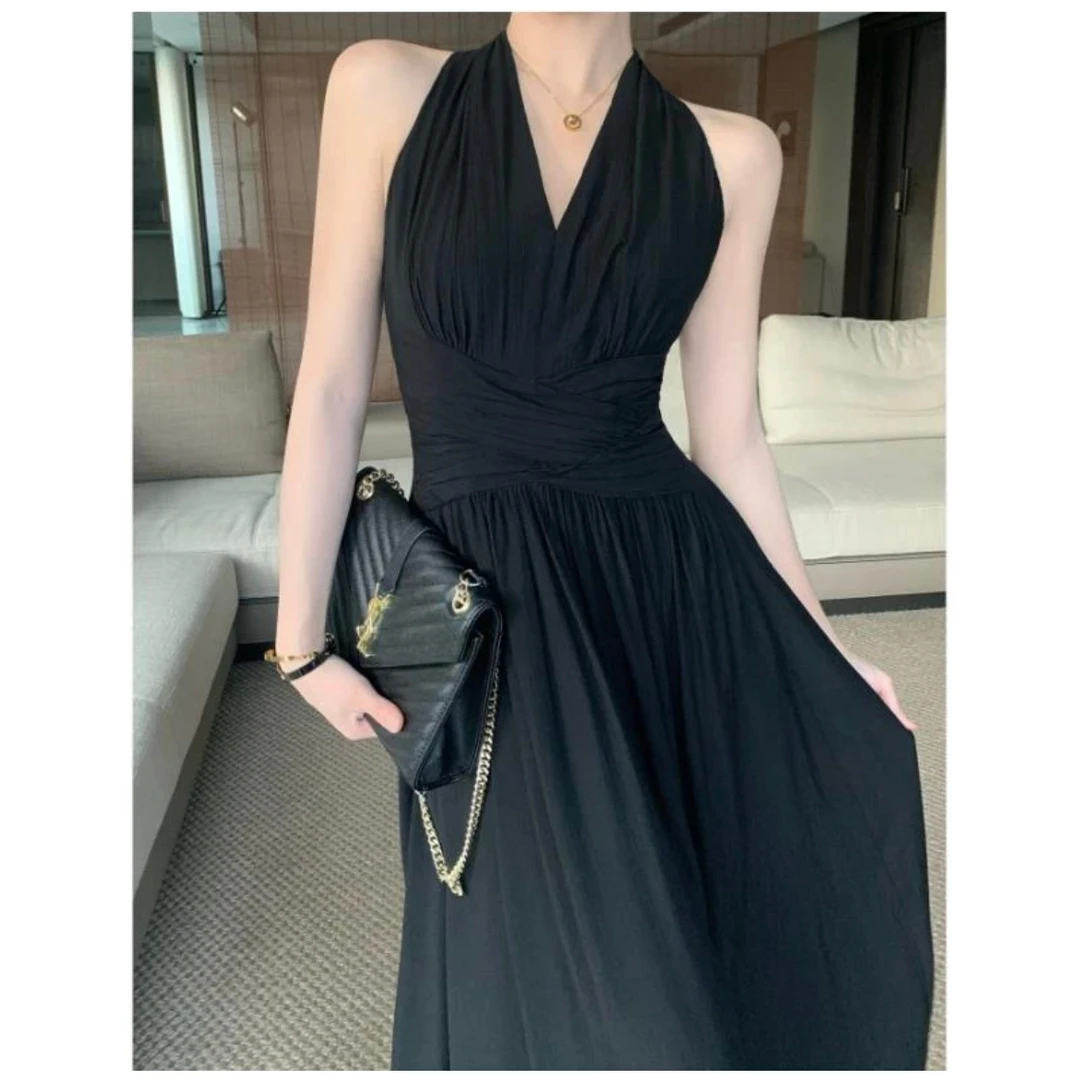 YAS 气质显瘦黑色连衣裙夏季新款时尚收腰小黑裙 JC06LZXL046