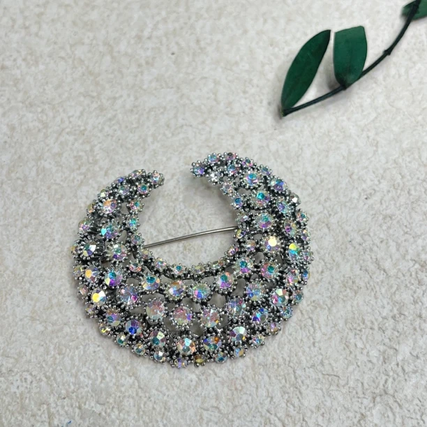 铜合金合成锆石胸针 【六六中古】孤品精美月亮胸针th5591