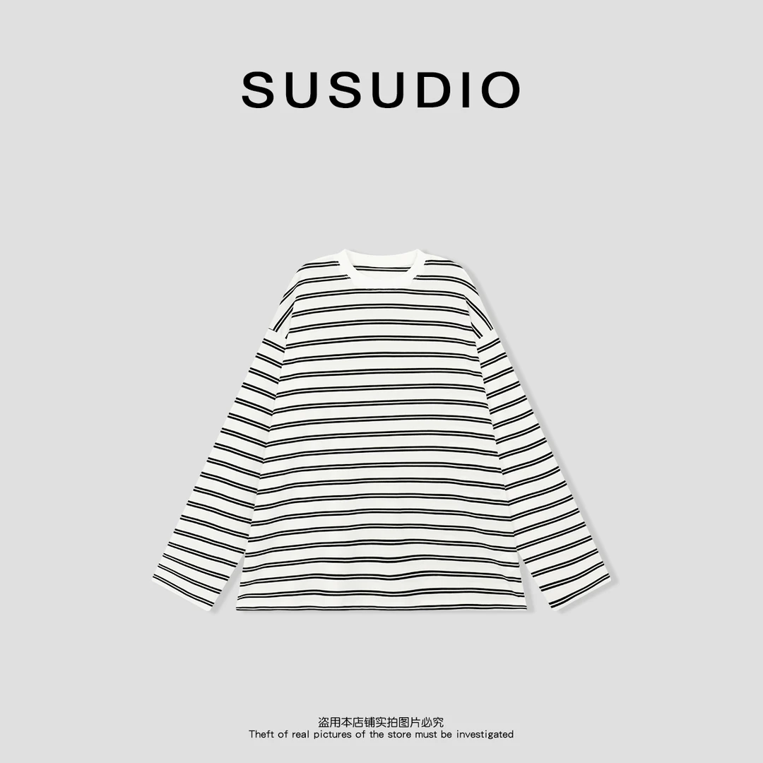 SUSUDIO 条纹规则 新款显瘦条纹圆领长袖T恤10045