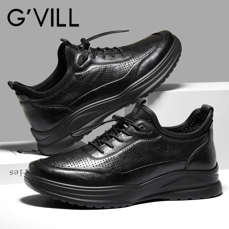 G'VILL/贵之步夏季休闲皮鞋男冲孔透气网面一脚蹬商务休闲运动鞋