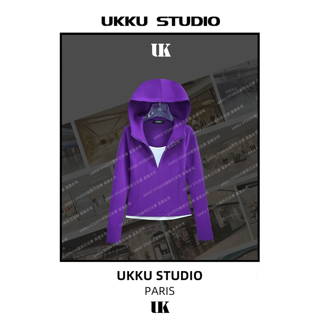 白白【UKKUSKUDIO】网红修身显瘦拼接假两件显白重磅时尚卫衣512802