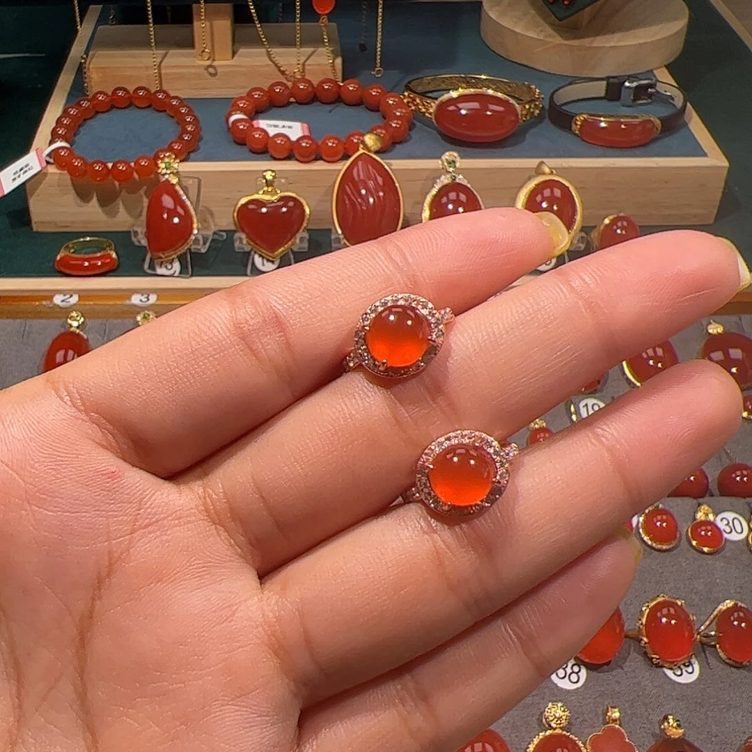 南红玛瑙银S925镶嵌耳饰