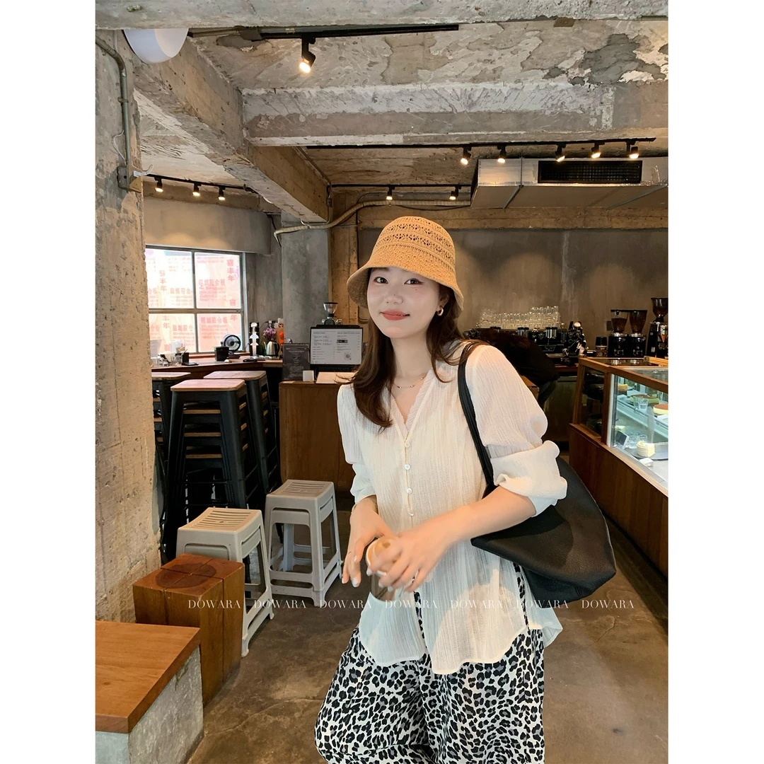 现货大婉酱微胖定制【仙女衫】竖条纹肌理感上衣夏季防晒衬衫 9686D