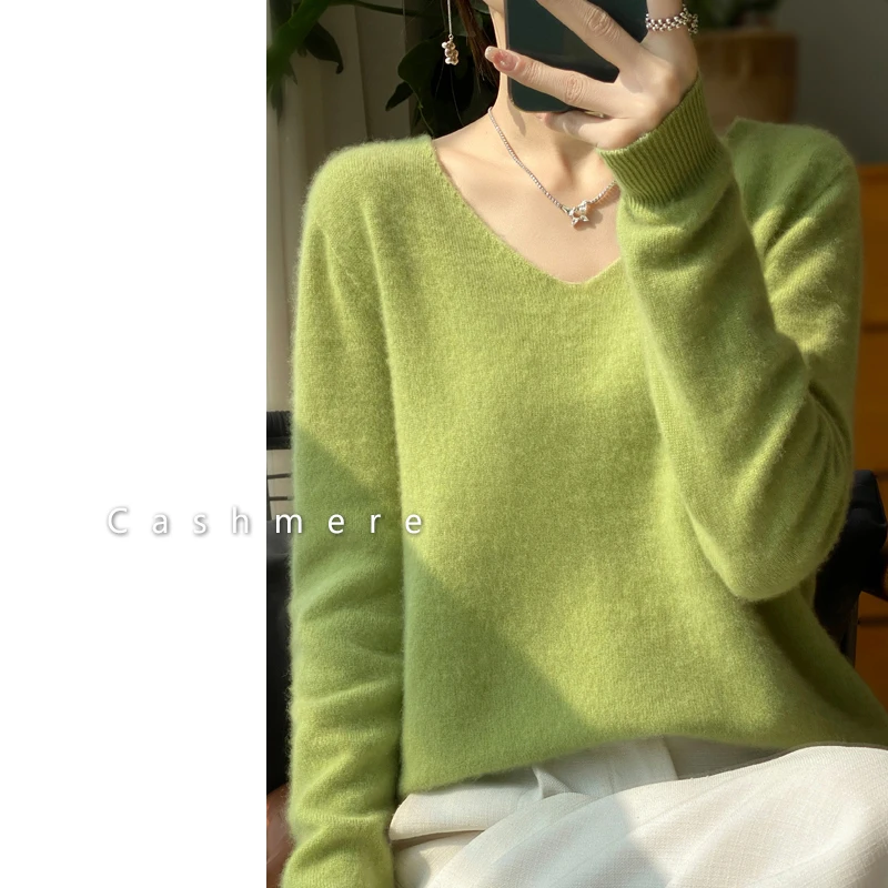 一线成衣~100%纯山羊绒衫女V领宽松休闲气质百搭针织打底衫DMR201