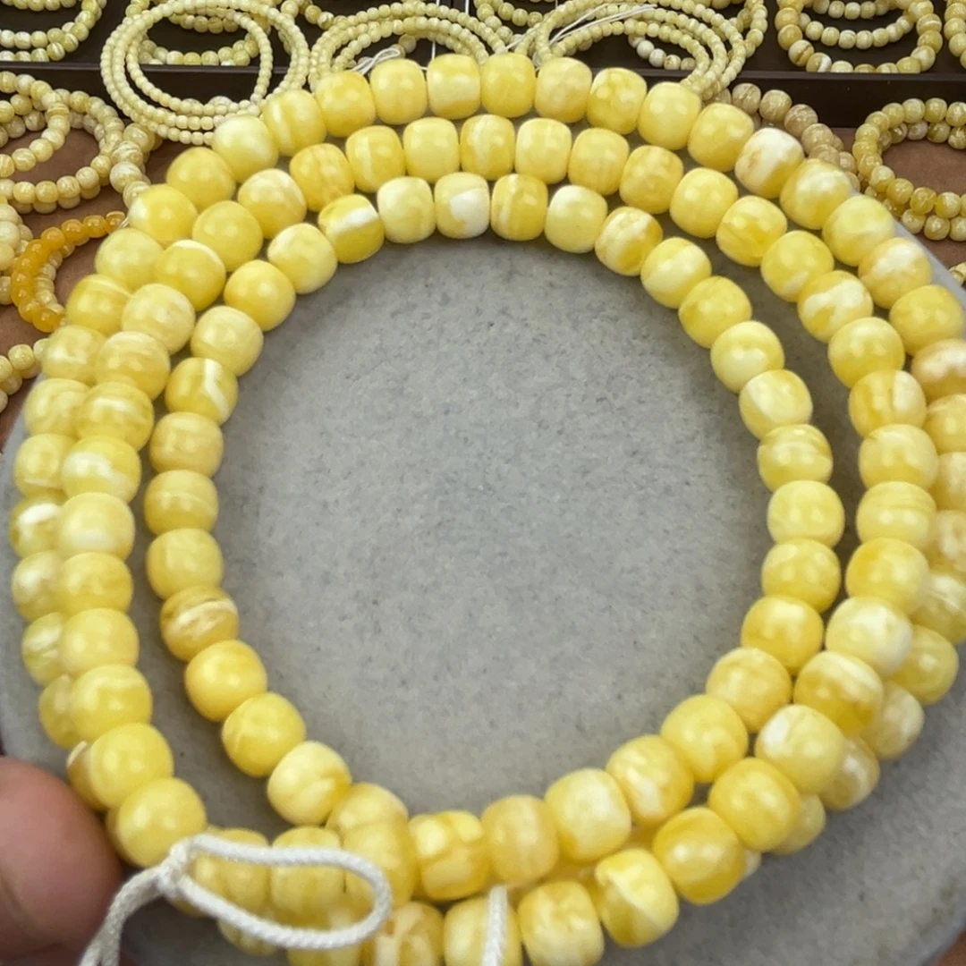 琥珀未镶嵌颈饰纯天然俄料瓷白花虎皮7.8*6.8