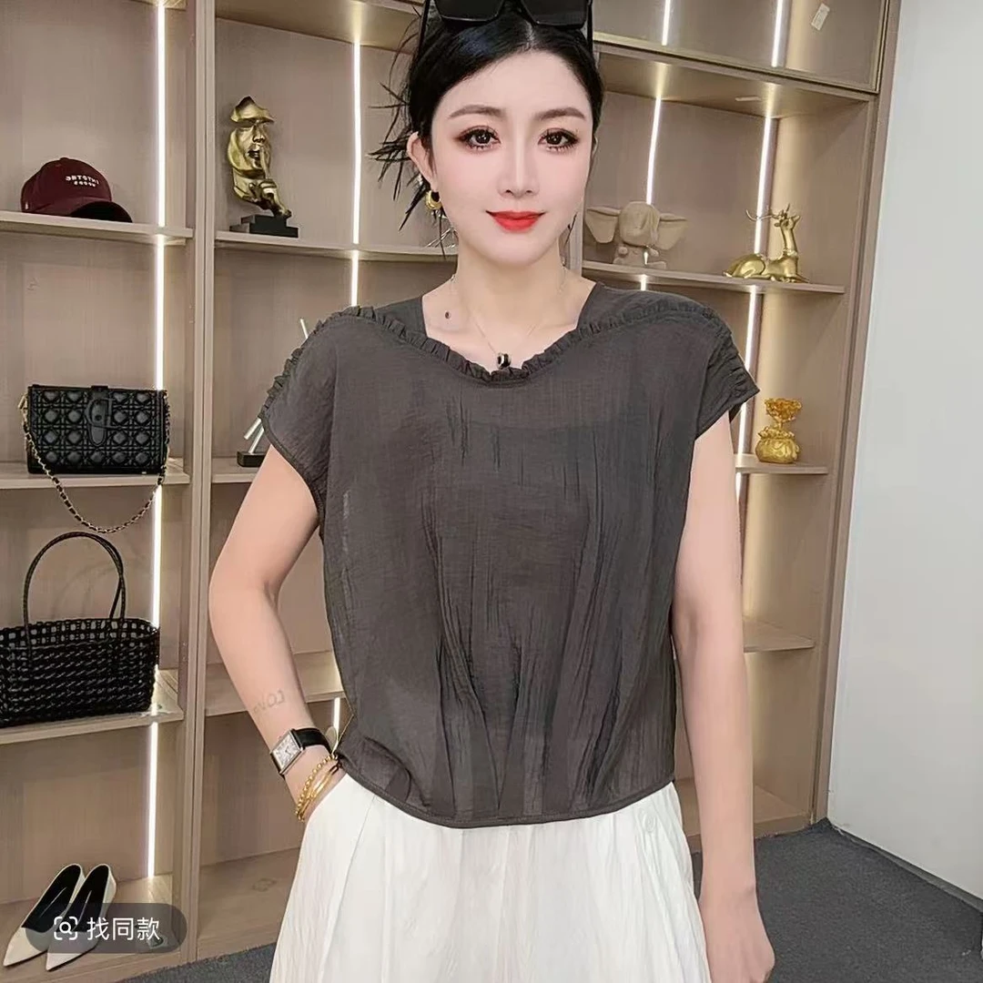 【女装2】夏款时尚休闲百搭宽松衬衫常规纯色气质潮流女士短袖