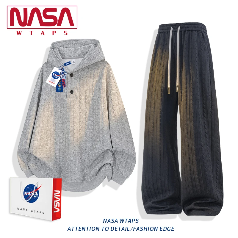 NASA WTAPS休闲套装男秋季小众肌理感宽松百搭轻奢痞帅男装两件套