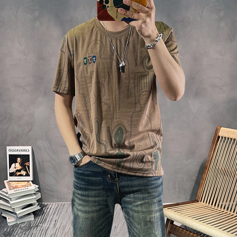 短袖t恤男夏季薄款休闲时尚潮流百搭韩版圆领印花体恤衫半袖上衣