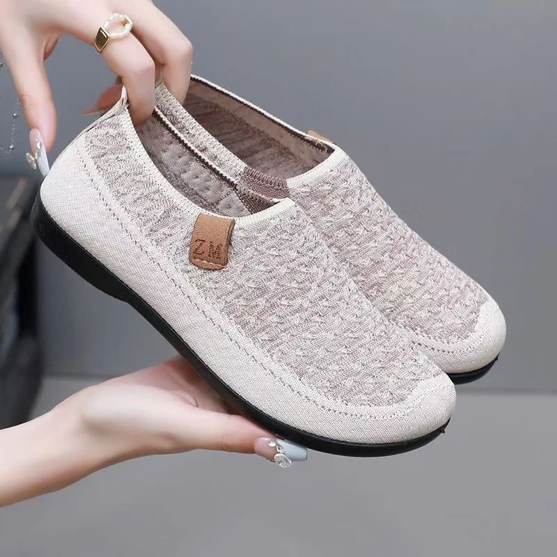 彩兹春季新款一脚蹬低帮套脚女鞋休闲平底飞织透气网鞋老北京布鞋