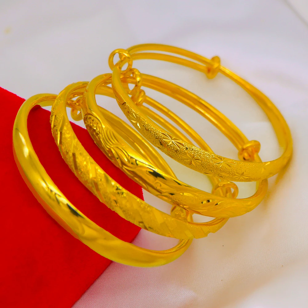 铜合金手镯 古法传承龙凤呈祥金色可调节女款光面镀金手镯不掉色