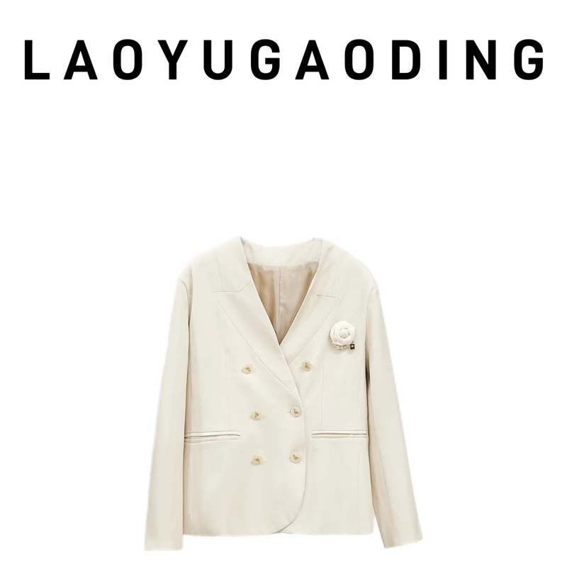 【LAOYUGAODING】高品质-101白色无领西装外套气质双排扣时尚西服