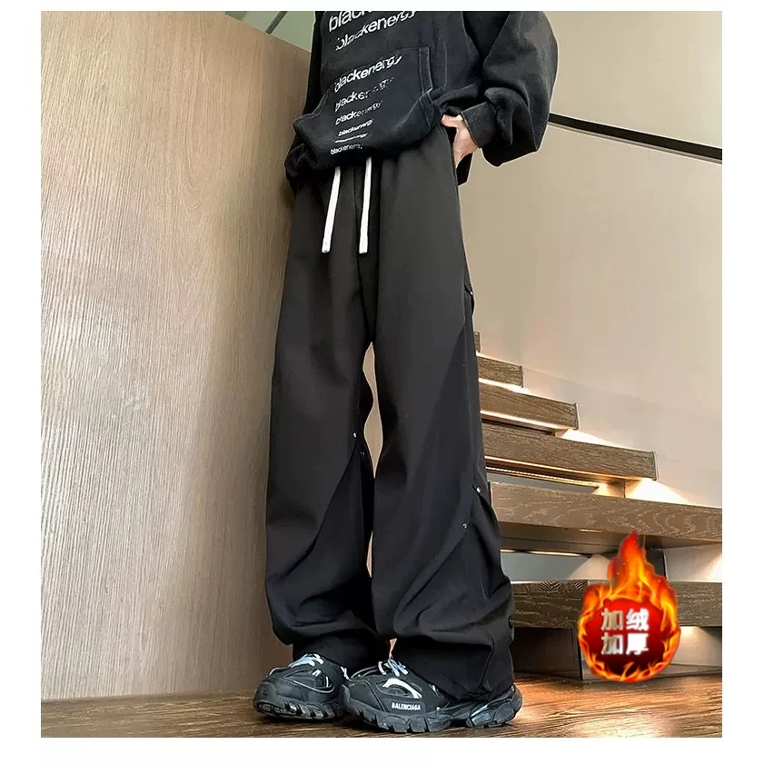 NB01美式高街秋冬加绒潮牌冲锋裤宽松直筒工装伞兵裤