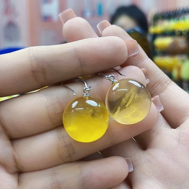 如***意琥珀银S925镶嵌颈饰耳环