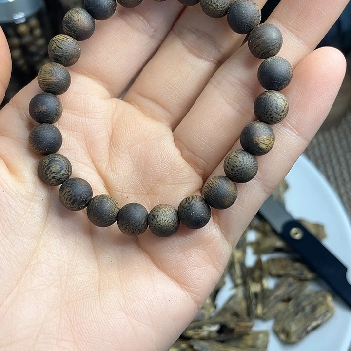 沉香手串奇楠沉香金沙叶0.8单圈沉水级