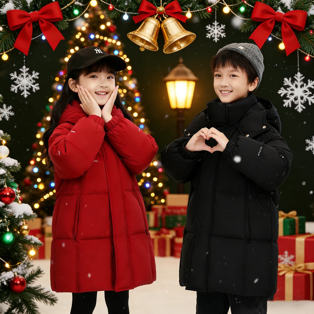 新国标【90绒】雅鹿韩版印花时尚儿童羽绒服加厚中长款男女童羽绒服
