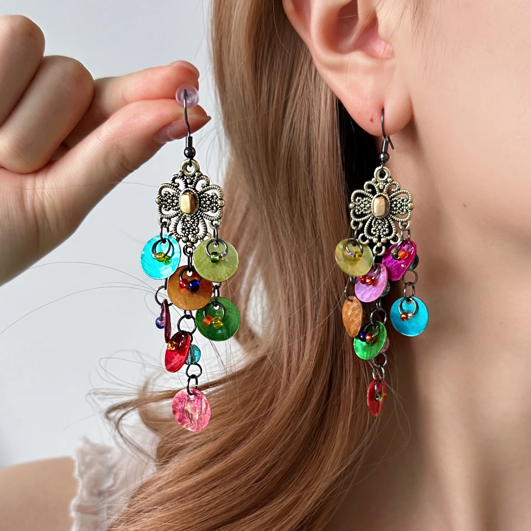 合金亚克力耳饰 E0253-1时尚设计感ins多巴胺彩色圆片耳环618大促