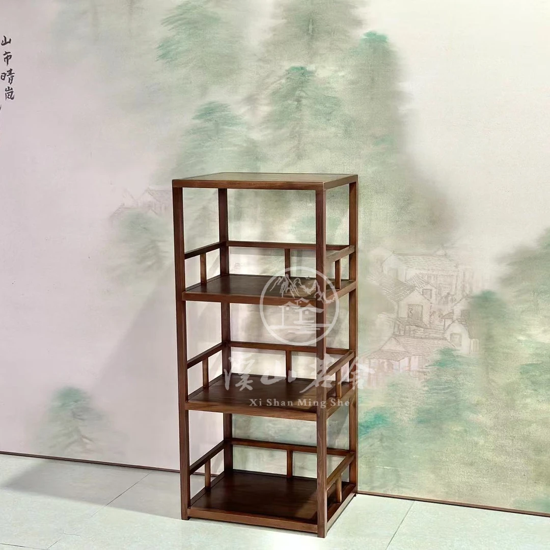 【新品】黑胡桃木收纳架落地新中式收纳茶具多层展示柜茶室茶柜