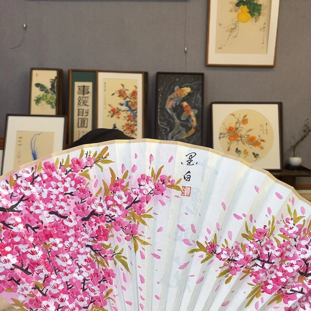 国画95寸玉竹-纯手绘-文玩扇骨（默认粘好）