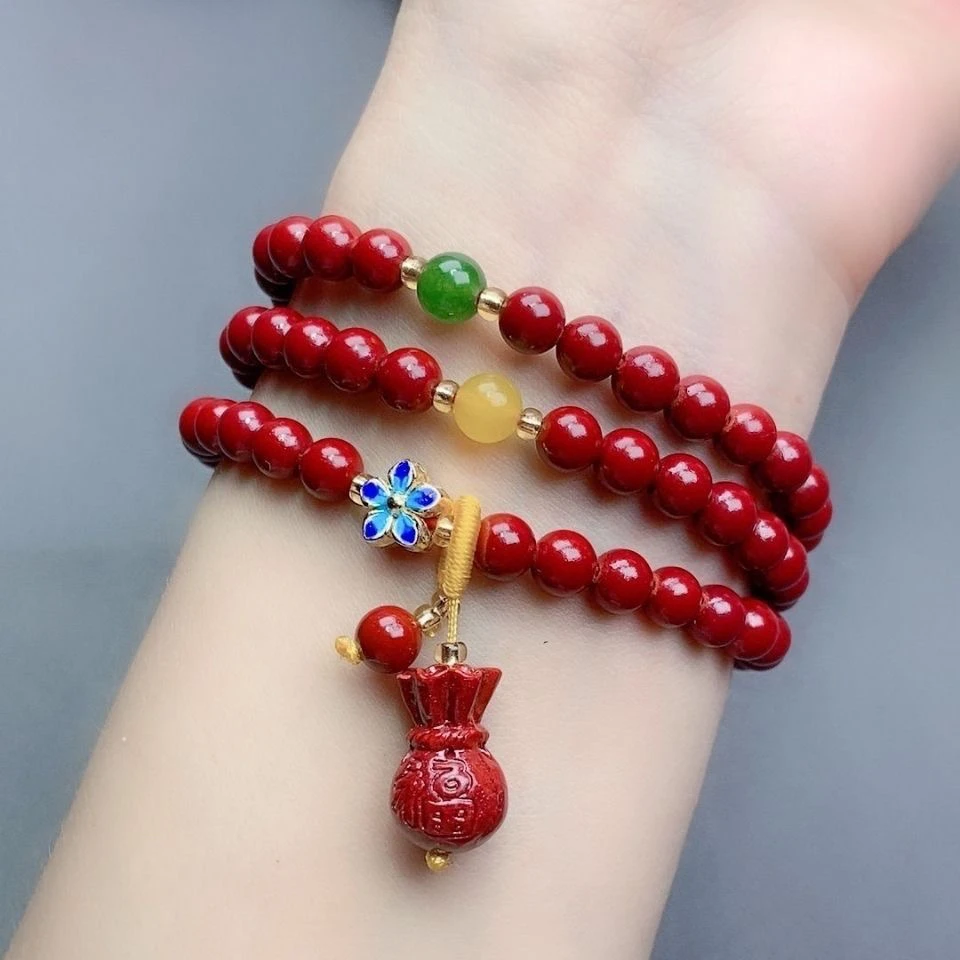 含辰砂工艺品多圈020-紫金砂6mm三圈叠带手链-